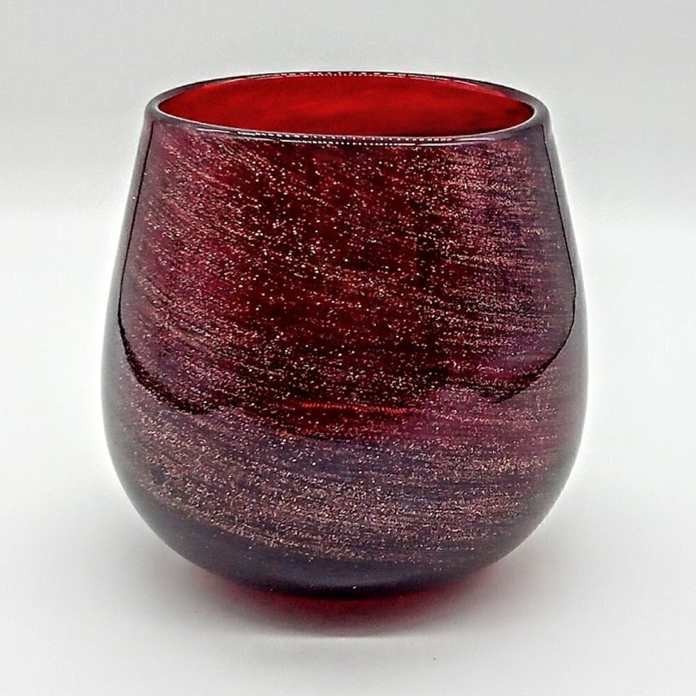 Ruby Red Glass Copper Aventurine Candle Holder